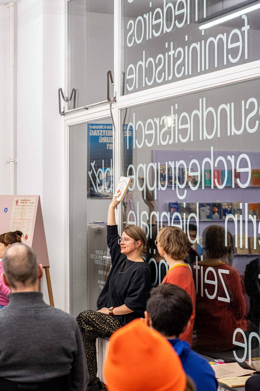 Feminist Health Care Research Group (Inga Zimprich/Julia Bonn), Radical Health Care: Between Archive and Practice, 6.12.2019, presentation, 11th Berlin Biennale c/o ExRotaprint, photo: Mathias Völzke
