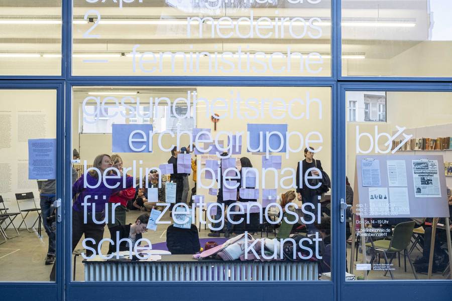 Feminist Health Care Research Group (Inga Zimprich/Julia Bonn) and Sickness Affinity Group, The Fatigued Compassionate Oracle: Q&amp;A, 8.2.2020, participative format, 11th Berlin Biennale c/o ExRotaprint, photo: Mathias Völzke
