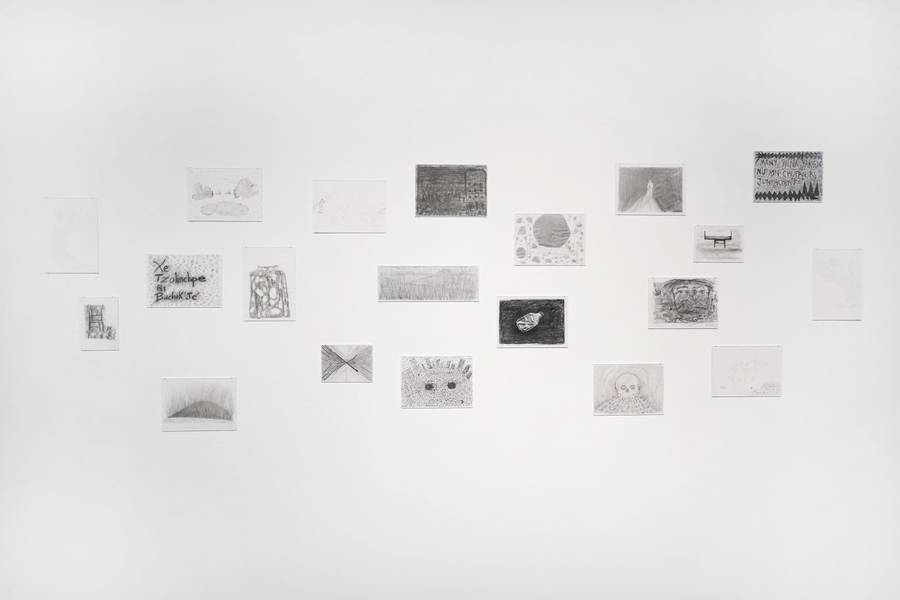 Edgar Calel, Ni Ch’itiloj Ri q’aq [Phonemes of Fire], 2020–ongoing, charcoal, pencil, pen, india ink on paper, cardboard, various formats, installation view, 11th Berlin Biennale, KW Institute for Contemporary Art, 5.9.–1.11.2020, photo: Silke Briel
