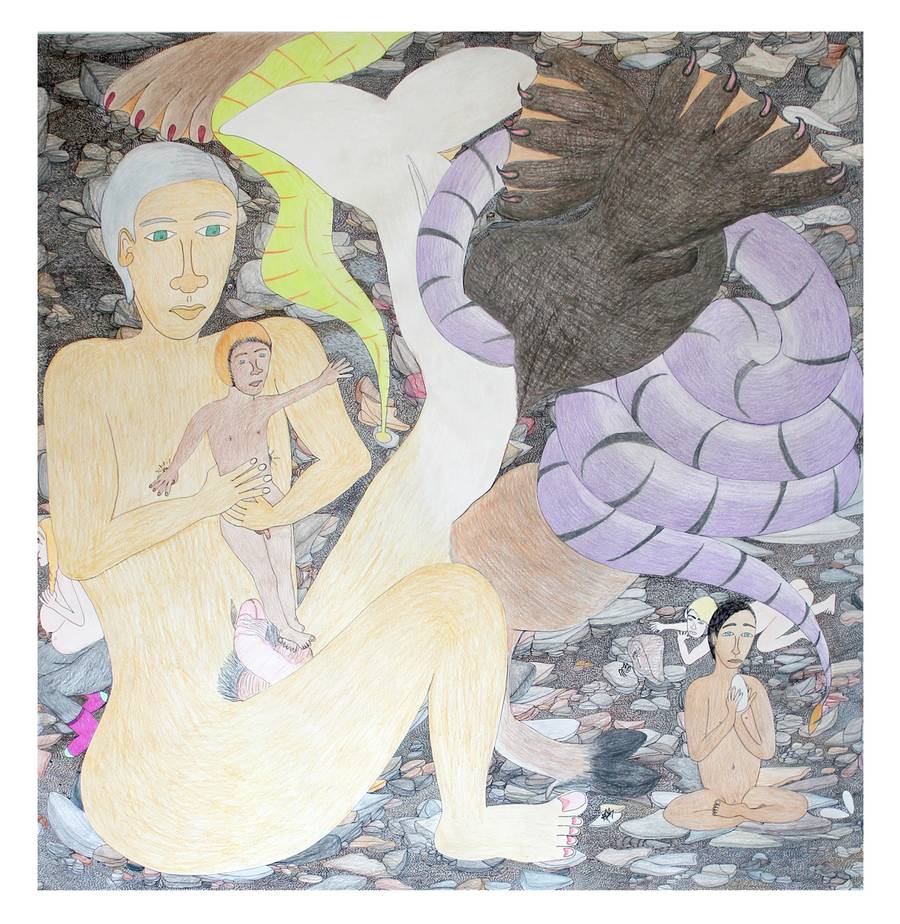 Shuvinai Ashoona, Untitled, 2013, ink and pencil crayon on paper, 127 × 123.2 cm, courtesy Shuvinai Ashoona; Collection Paul and Mary Desmarais III
