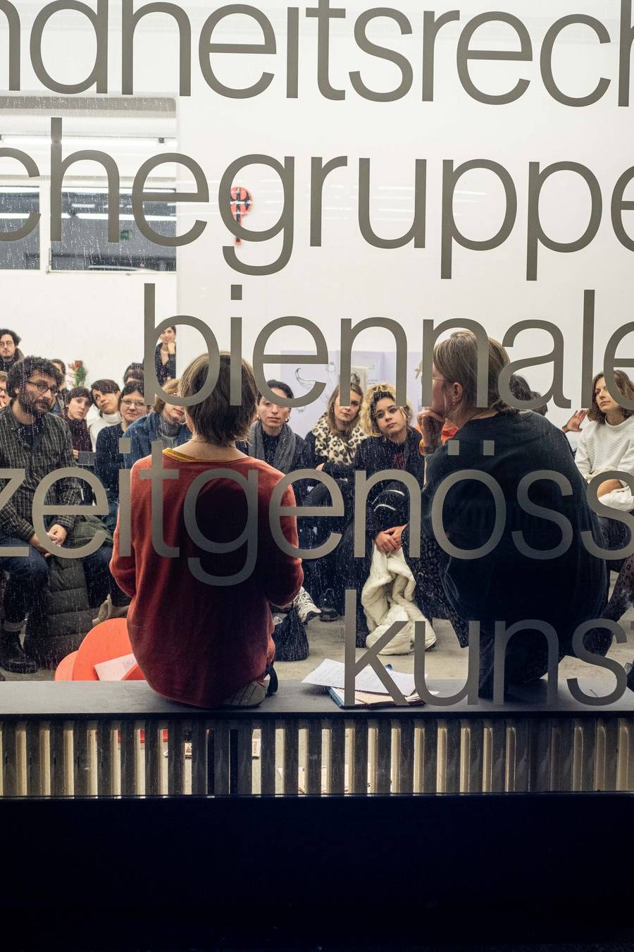 Feminist Health Care Research Group (Inga Zimprich/Julia Bonn), Radical Health Care: Between Archive and Practice, 6.12.2019, presentation, 11th Berlin Biennale c/o ExRotaprint, photo: Mathias Völzke
